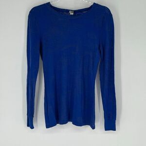 BKE Women’s Long Sleeve Top Size M Blue Y2K Sheer Waffle Knit Layering Tee Shirt